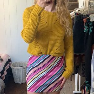 PINK ROSE MUSTARD YELLOW CREW NECK SWEATER